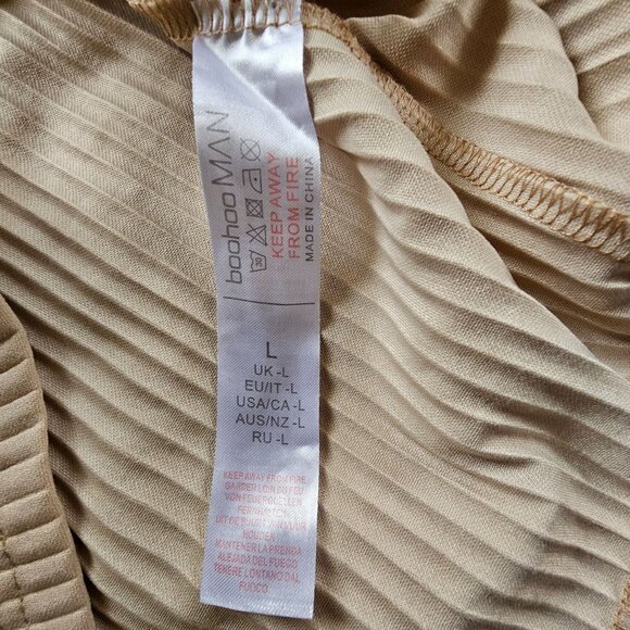 Boohoo Man Beige Ribbed Long Sleeve Zip Collar Jacket Mens Large Lightweight Cas - Picture 3 of 4